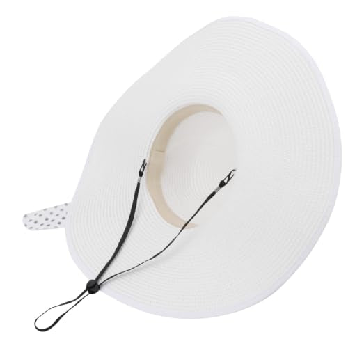 Wide Brim Sun Hat for Women Floppy Straw Hat Summer Beach Hats Fashionable Trendy Hats Sun Protection UPF 50+ (1 Pack With Polka Dot Bow: White)