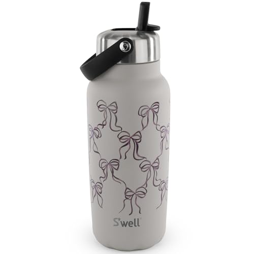 Recycled Stainless Steel Explorer with Flip Straw Lid (Lunar Grey Bows / 32 Ounces)