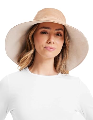 Women's Ultra Wide Cotton Linen Hat UPF 50+ (Small-Medium / Desertsand / Beige)