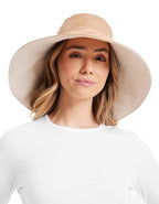 Women's Ultra Wide Cotton Linen Hat UPF 50+ (Small-Medium / Desertsand / Beige)