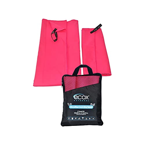 Outdoors Microfiber Towel Fast Drying Soft Feel Fast Action Drying for Gym Beach Outdoors Travel Yoga Camping Compact Size 2 Piece Set 30x60 in and 12x24 in Red MFT2PRD (Red / 30x60 inches)