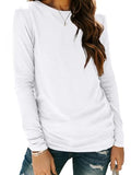 Long Sleeve Shirts for Women Casual Crewneck Tops Basic Tees (3X-Large / 01white)