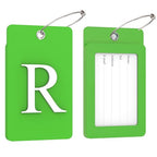 2 Pack Initial Luggage Tags for Suitcases Airplane Travel Essentials (Large R / Green)