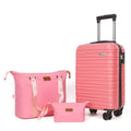Luggage Set 3 Piece Luggage Set ABS hardshell Spinner Wheels Luggage Carry on Suitcase with Weekender bag & Toiletry bag（Pink） (20 / 3pcs Pink)