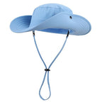 UPF50+ Mens Sun Hat Wide Brim Womens UV Protection Beach Bucket Hat for Fishing Hiking Snap Up Cowboy Hat (One Size / Light Blue)