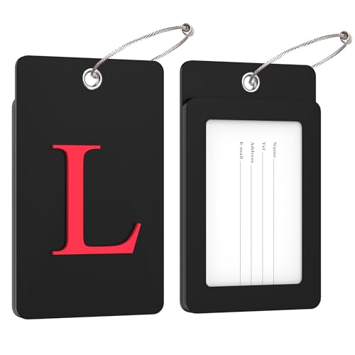 2 Pack Initial Luggage Tags for Suitcases Airplane Travel Essentials (Large L / Black)