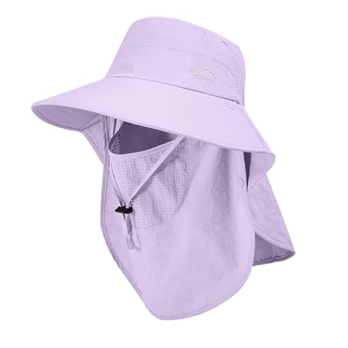 Sun Hat for Men Women with Neck Flap (6 3/4-6 7/8 / 1pack-style2-light Purple (With Face Cover))