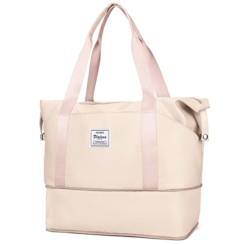 Travel Duffel Bag Carry On Overnight Weekender Bags for Women Hospital Tote (A116-beige-expandable / X-large)