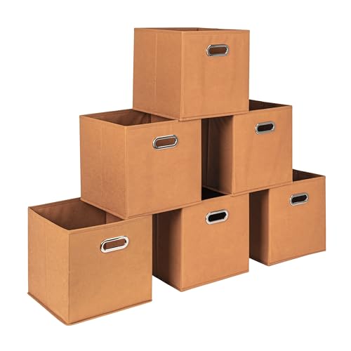 Fabric Storage Bins 6 Piece Set (Terracotta / 11” L x 11” W x 11” H)