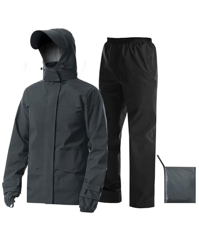 Rain Suit Waterproof Breathable Lightweight 2 (Small / Dark Grey)