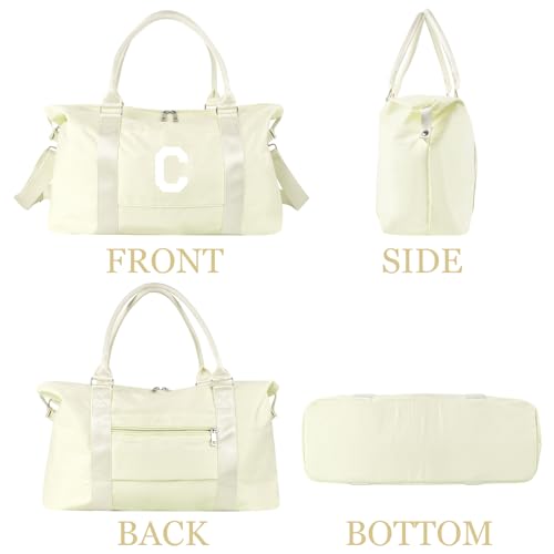 Initial Travel Duffel Bag Sports Gym Bag for Kids Teen Birthday Gifts (Beige / C)