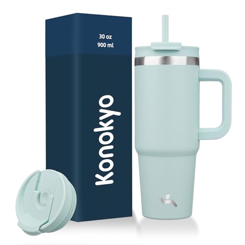 30 oz Insulated Tumbler Water Bottle with Handle (30 Ounces / Blue Haze)