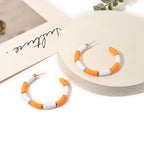 Game Day Earrings Football Baseball Earrings for Women Sports Team Heishi Hoop Earring Football Accessories Outfits Cheer Mom Essentials Fall Sports Must Haves Cheer Gifts (Orange White)