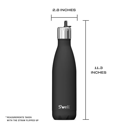 Stainless Steel Water Bottle with Flip Straw Cap (Onyx / 17 Ounces)
