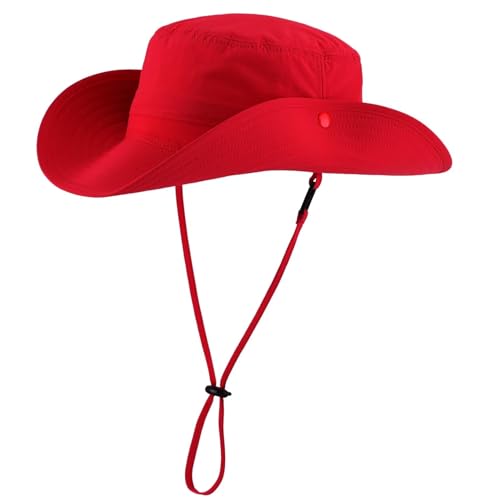 Summer Sun Hat for Men Women UV Protection Safari Hat for Fishing Hiking Outdoor Cowboy Bucket Hat UPF 50+ Red (Large / Red)