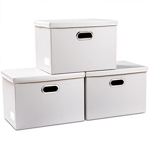 Large Stackable Storage Bins with Lids [3 (White / Large(3-Pack))