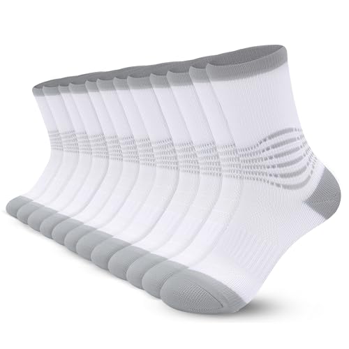 Crew Compression Socks for Women Men with Ankle Arch Support Plantar Fasciitis Relief 6 Pairs (X-Large / White(6 Pairs))