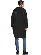 Mens Long Hooded Safety Rain Jacket Waterproof Emergency Raincoat Poncho (X-Large / Black)