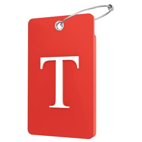 2 Pack Initial Luggage Tags for Suitcases Airplane Travel Essentials (Large T / Red)