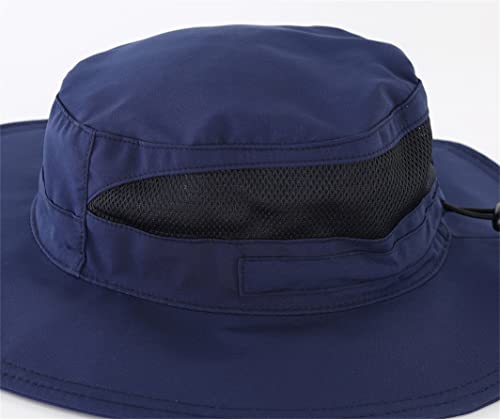 Womens Outdoor Mesh Boonie Sun Hat Summer Wide Brim UV Protection Fishing Hat Safari Cap Navy Blue (Large / Navy Blue)