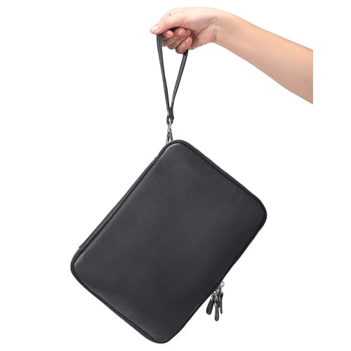 Full Grain Leather Travel Cable Accessories Bag (Black)