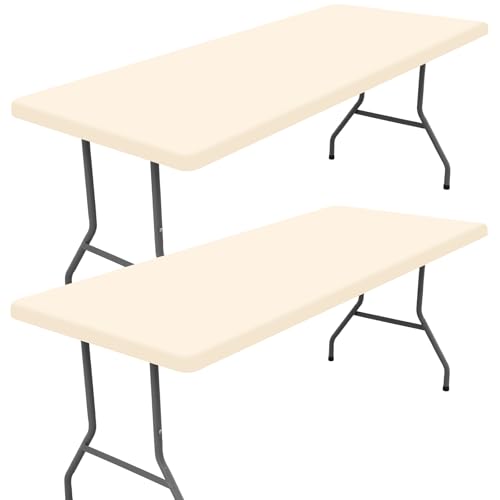 2 Pack Rectangle Spandex Fitted Table Cloth (Champagne / 96" x 36" (Rectangular))