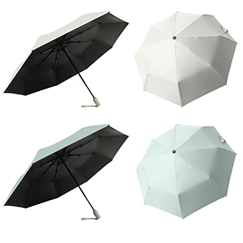 Small Compact Travel Umbrella with UV Protection for Sun & Rain (G-2 Pack Light Green & Beige)