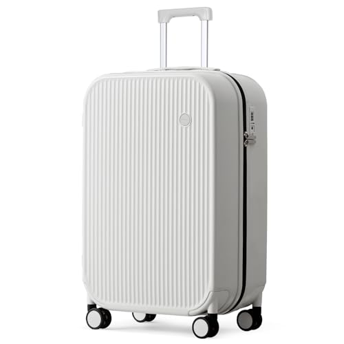 24 Inch Checked Luggage PC Hardshell Suitcases with Wheels for Travel Woman Men (Smoke White TSA2 / 24-inch)
