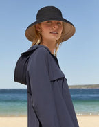 Women's Holiday Sun Hat UPF 50+ (Large-X-Large / Black/Beige)
