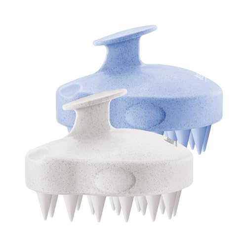2 Pack Large Scalp Massager Scrubber Shampoo Brush for Hair Growth (New Blue & Beige)