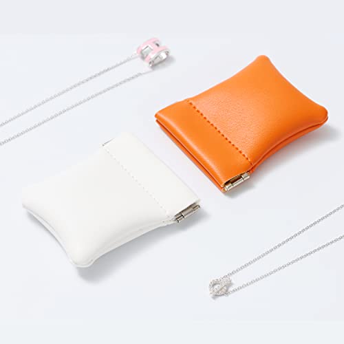 2 Pack Green PU Leather Slim Ring Pouches Jewelry Bags for Travel (Green / 2.99" x 2.56")