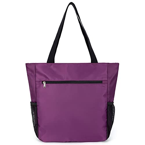Large Capacity Foldable Tote Bag with Zipper (Purple)