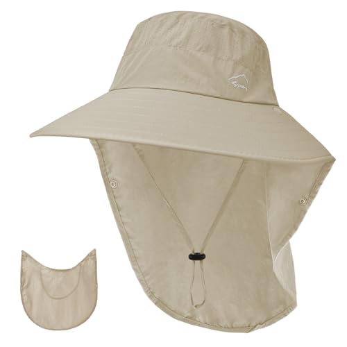Sun Hat for Men Women with Neck Flap (6 3/4-6 7/8 / 1pack-style2-khaki (With Face Cover))