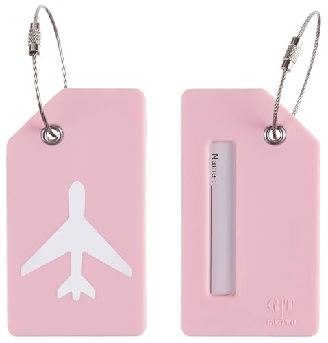 8 Pack Initial Luggage Tags for Suitcases Airplane Travel Essentials (Pink / Plane)
