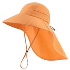 UPF 80+ Sun Hat for Men Women Wide Brim Sun Hat with Neck Flap Summer Beach UV Protection Gardening Fishing Hat (Muskmelon Orange)