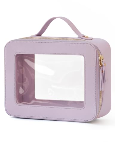 Clear Large Makeup Bag Mahjong Tile Bag with Zipper & Handle Purple (Purple / Large Luxe)