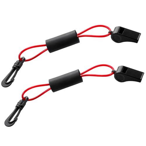 2 Pcs Marine Whistle Lanyard Float (Black and Red)