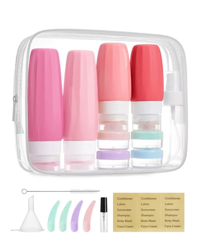 18 Pack TSA Approved Travel Bottles for Toiletries (03-Rose Pink)