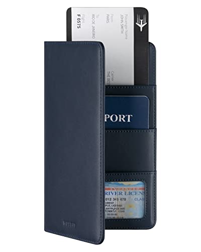 Passport Wallet for Travel RFID Blocking Premium Leather (Navy)