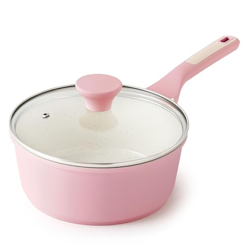 Ceramic Nonstick Saucepan with Lid 1.5 QT (Sakura Pink / 1.5 Quarts)