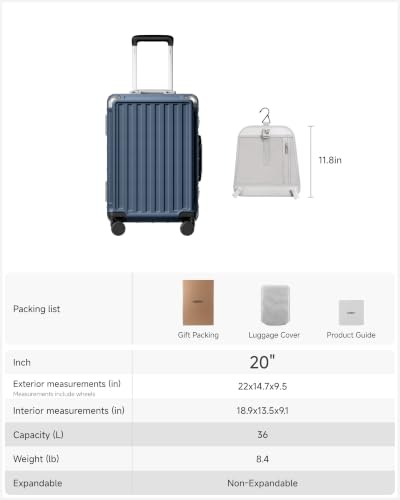 20 Inch Zipperless Carry On Luggage (Ocean Blue / 20 Inch)
