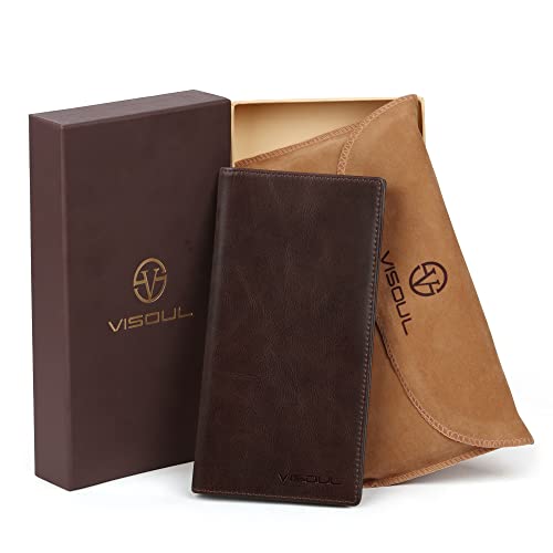 Leather Checkbook Cover Wallet for Men with RFID Blocking (Coffee)