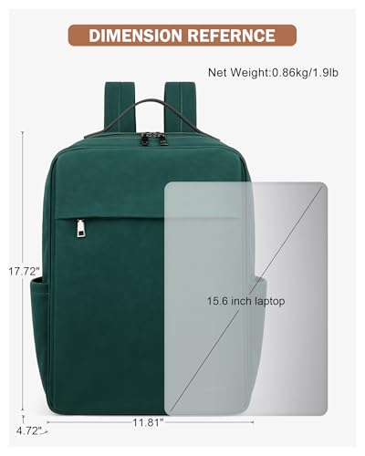 15.6 inch PU Leather Laptop Backpack Purse for Women (Retro Green)