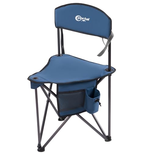 Extra Large Quick Folding Tripod Stool with Backrest Fishing Camping Chair with Carry Strap (Blue)
