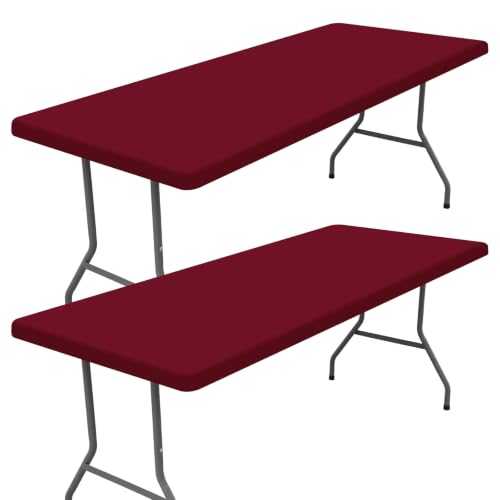 2 Pack Rectangle Spandex Fitted Table Cloth (Wine Red / 72" x 30" (Rectangular))