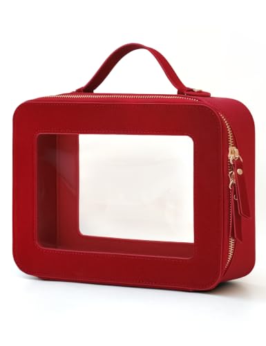 Clear Large Makeup Bag Mahjong Tile Bag with Zipper and Handle Red (Red / Large Luxe)