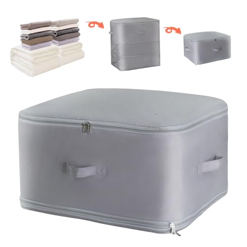 Ultra Space Saving Self Compression Storage Bags with Zipper (Grey / Large)