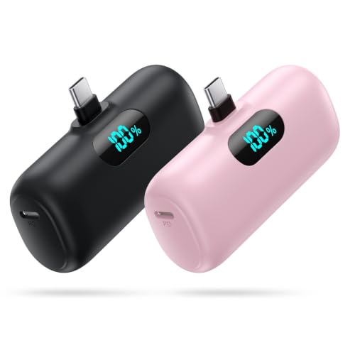 2 Pack]Portable Charger for iPhone 17 (Black+Pink)