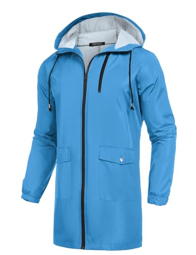 Raincoat Men's Lightweight Waterproof Rain Jacket Raincoat with Hood for Golf Cycling Windbreaker (Blue / Medium)