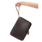 Full Grain Leather Travel Cable Accessories Bag (Brown)